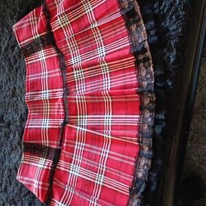 Tripp NYC Red Plaid Mini Skirt with Black Lace